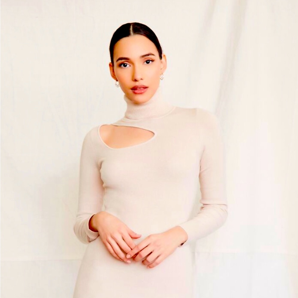 Cutout Turtleneck Sweater Dress
